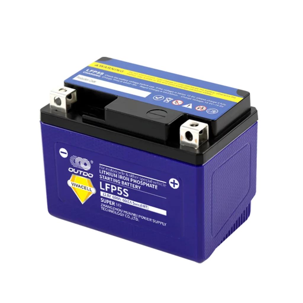 A Blue and top black Outdo LFP5S Lithium Iron Phosphate Starting Battery