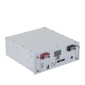 A white rack-mountable Outdo Semi-Solid Lithium Iron Phosphate battery with connectors and display.