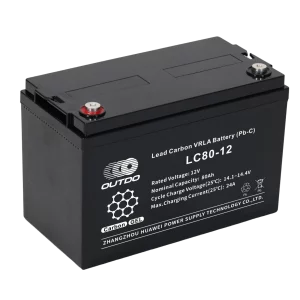 A black Outdo LC80-12 12V 80Ah Lead Carbon VRLA Rechargeable Sealed Battery.