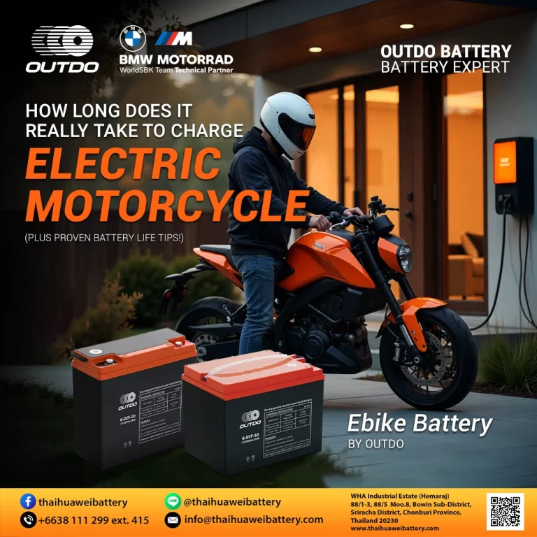Charging an electric motorcycle with OUTDO Ebike batteries and technical tips on battery life.