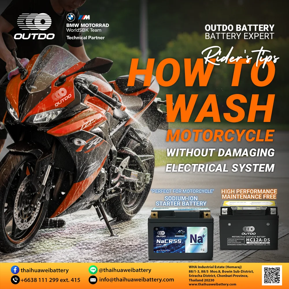 washing motorcycle safely to protect battery and electrical system
